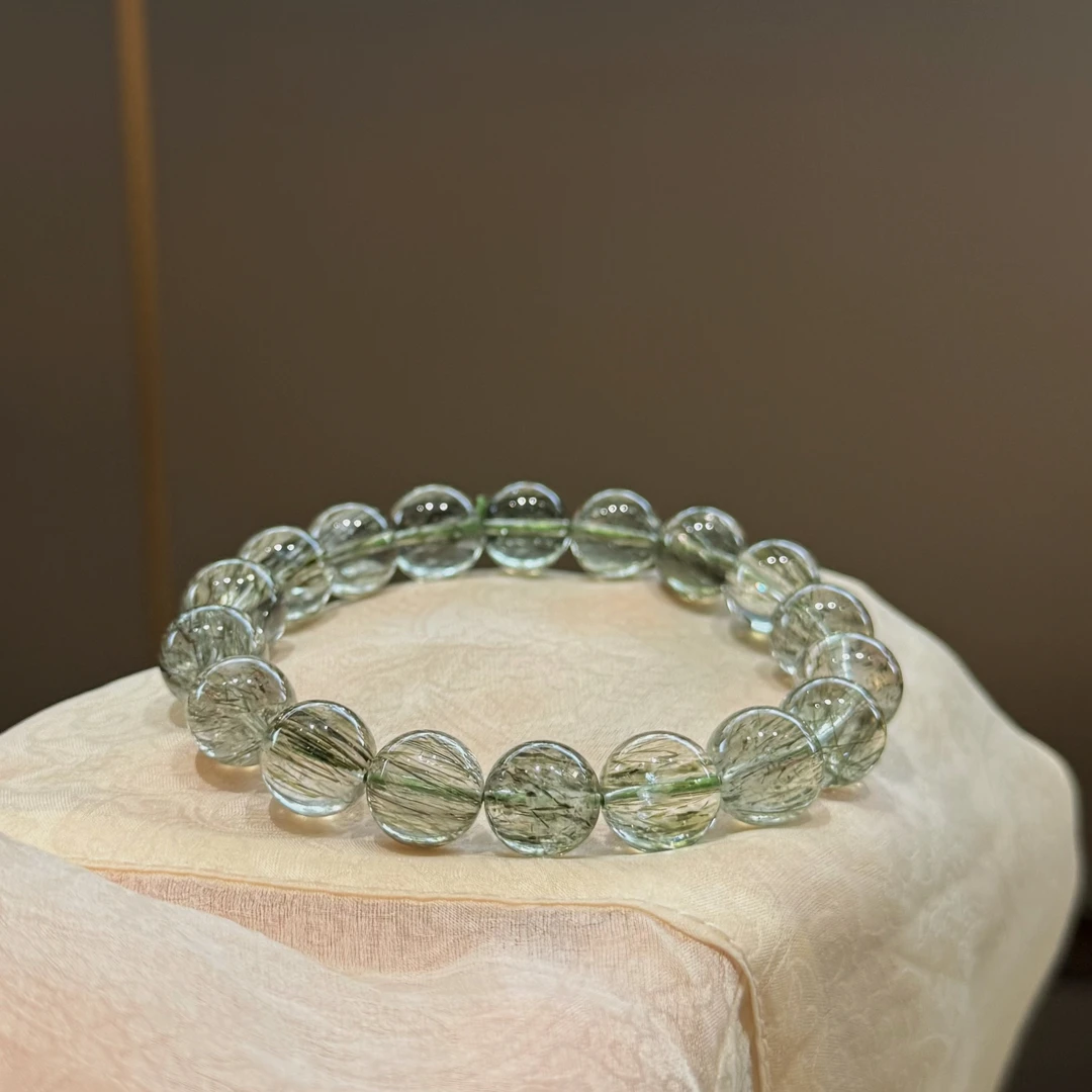 晶挖挖天然老矿碧玺绿发水晶手串百搭时尚饰品女款饰品（0010）