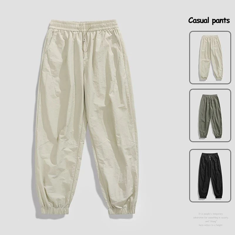 稻草人裤子男夏宽松潮流束脚卫裤透气宽松男士夏季薄款户外运动裤