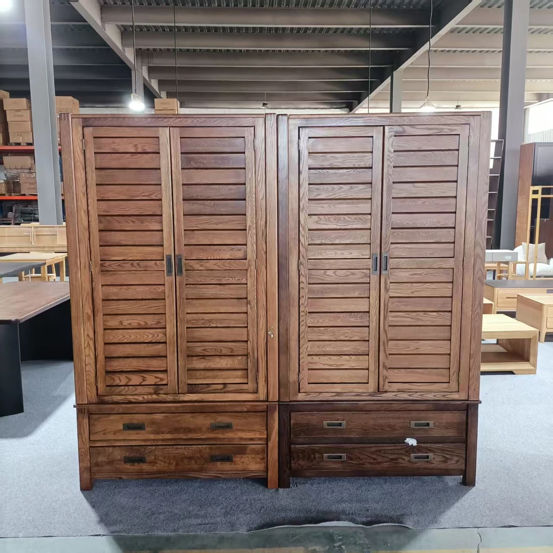 微瑕款白橡木胡桃色双门衣柜带挂衣杆北欧简约原木风