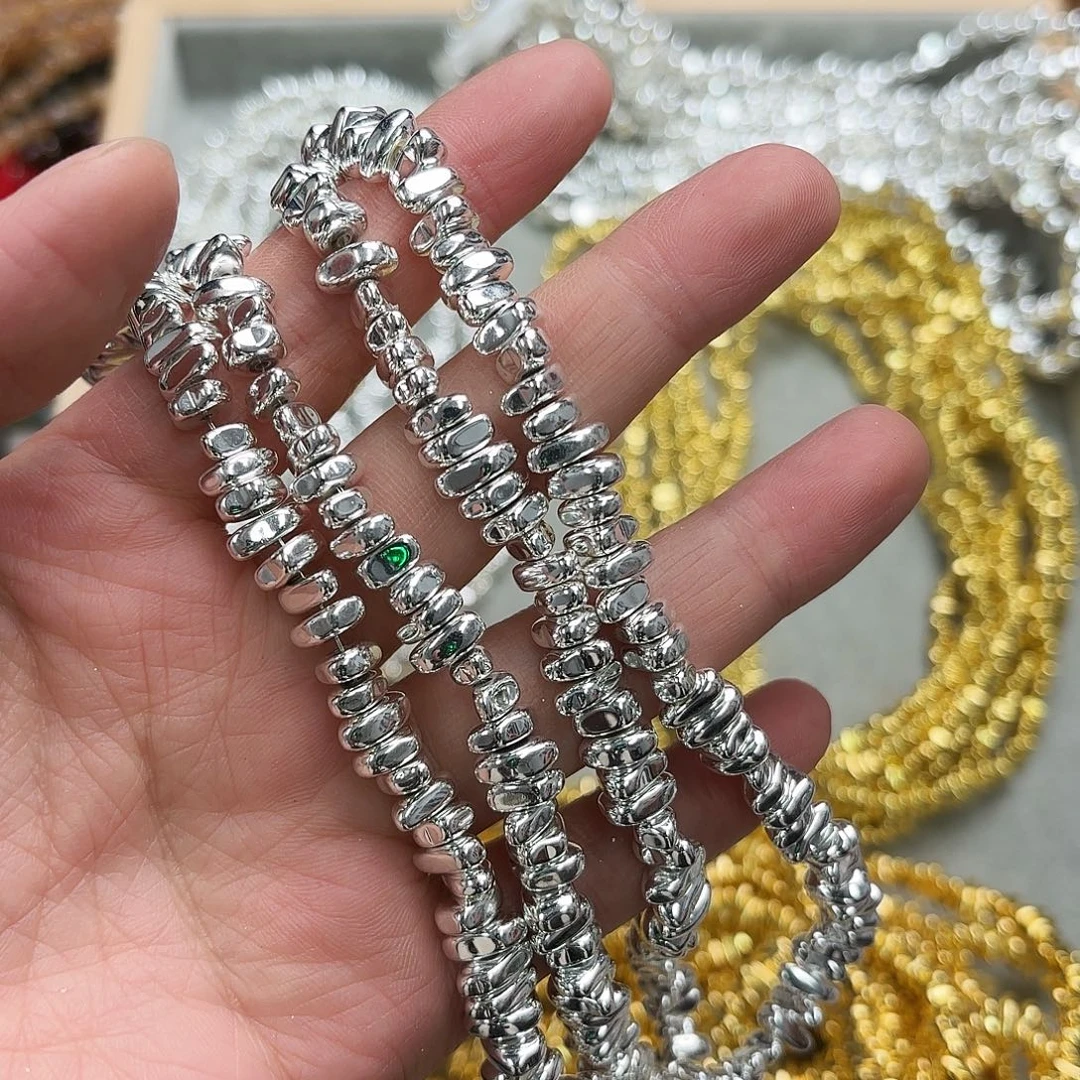 玛瑙/玉髓未镶嵌珠宝半成品卡8-9黑胆银色碎石一条