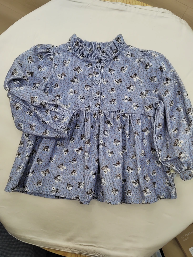 女童碎花娃娃衫小花边领