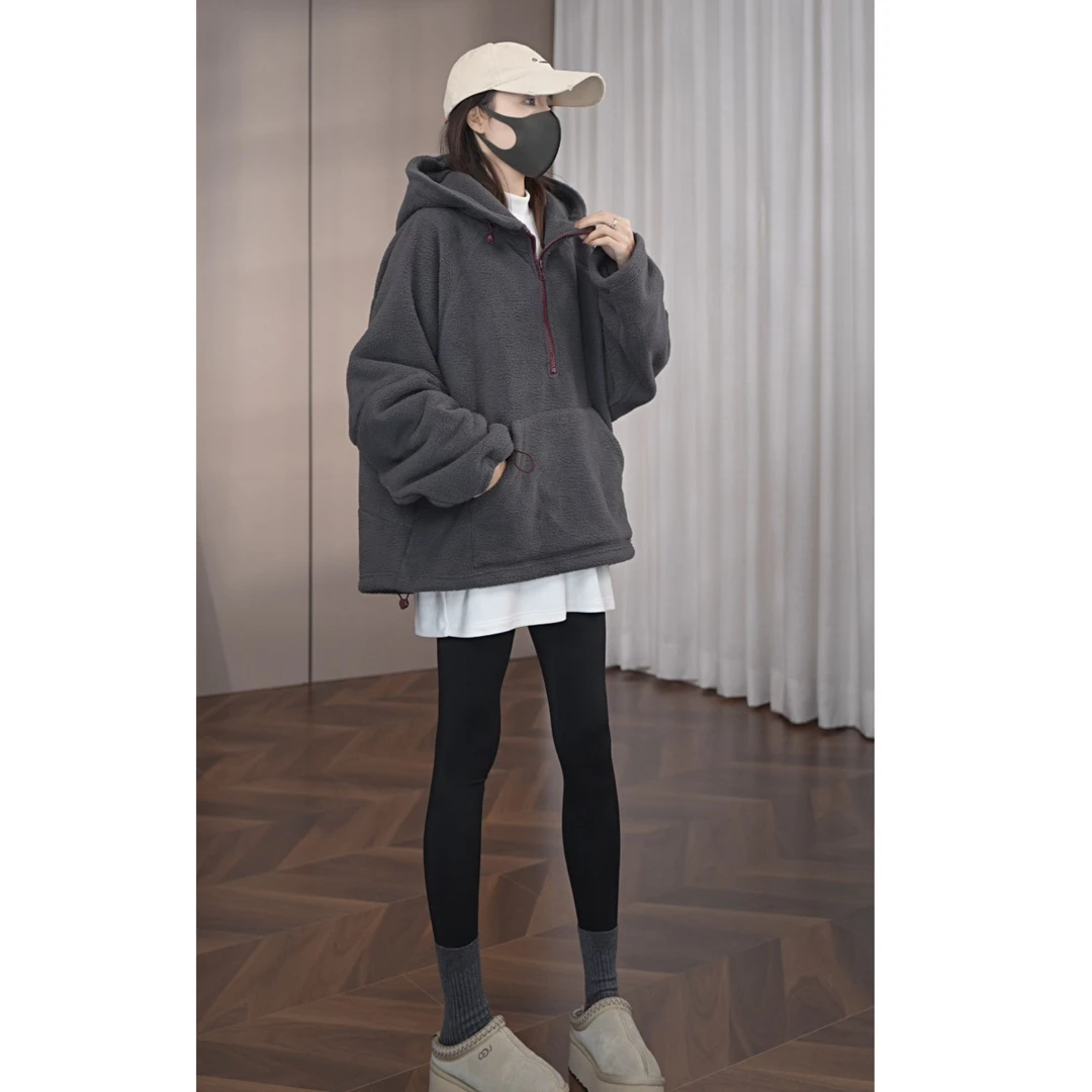 硕哥设计感时髦大口袋门襟撞色拉链连帽秋冬卫衣上衣 24015