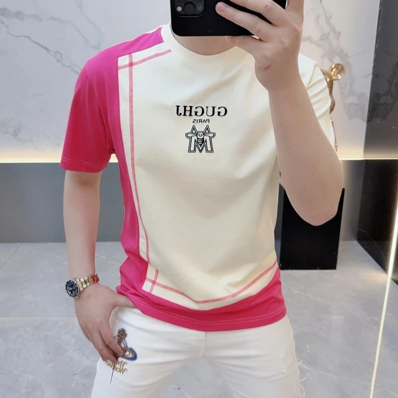 高奢经典男士百搭圆领短袖舒适透气T恤2025夏季新款