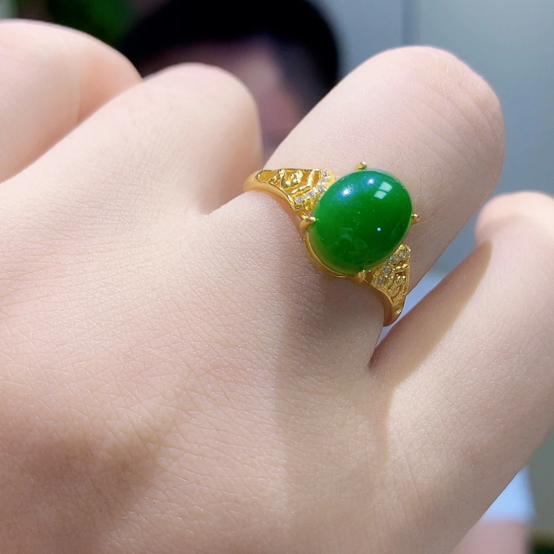 和田玉（碧玉）戒指银S925镀金镶嵌