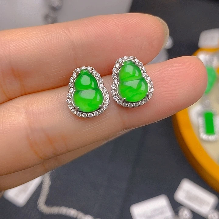 翡翠银S925镶嵌耳饰