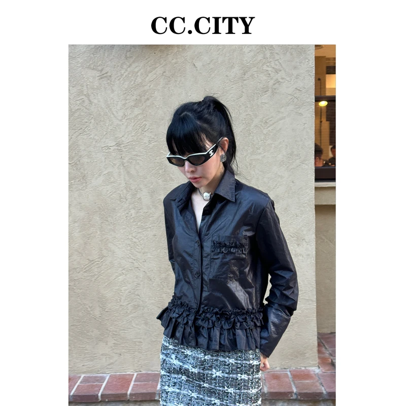 【蔡丽丽&添羽】时尚洋气个性百搭风衣料重工衬衣6x1122