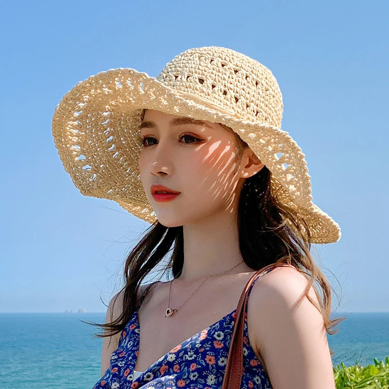 帽子女夏天百搭太阳编织镂空渔夫草帽出游海边沙滩防晒遮阳韩版潮