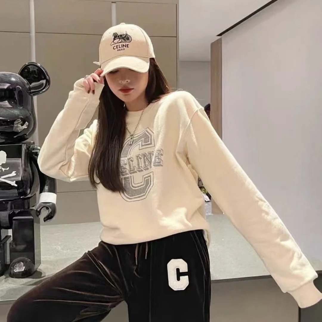 未使用 Celine/思琳 汤/P245213368/米白色字母卫衣 S