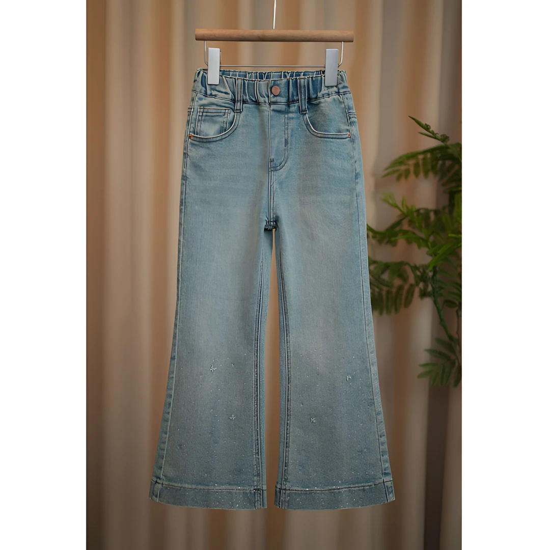 女童春秋款牛仔裤2025春季新款烫钻中大童百搭修身喇叭裤A004