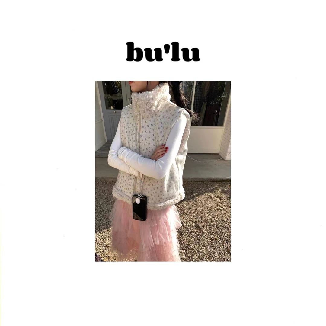 bu'lu “雪花点点” 2025韩版网红秋冬加绒加厚双面马夹羊羔绒马甲
