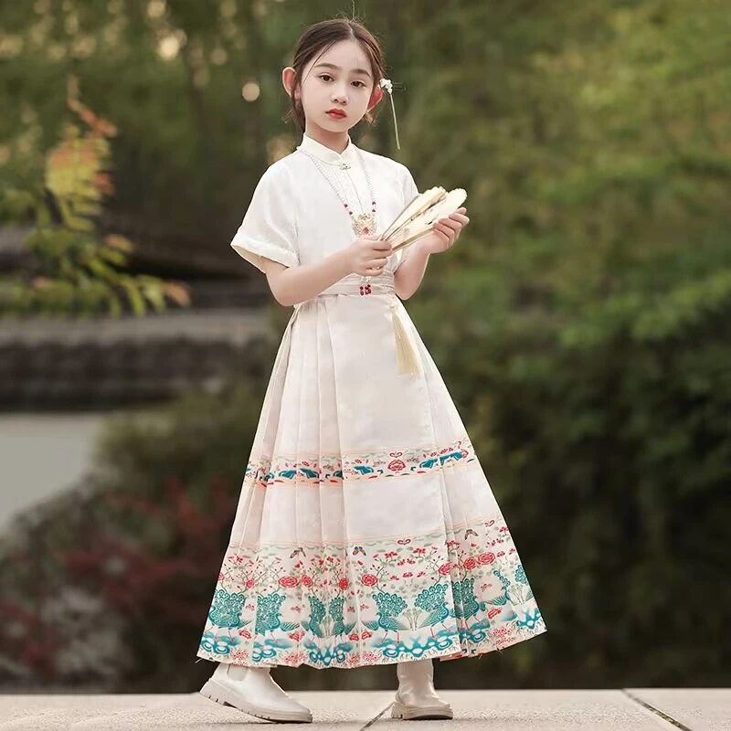 马面裙中国风唐装女童汉服儿童襦裙古风小女孩日常古装裙子新中式