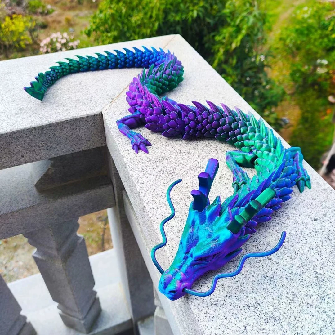 3D打印中国龙国潮玩具摆件超大龙蛋水晶关节可活动龙玩具超长夜光