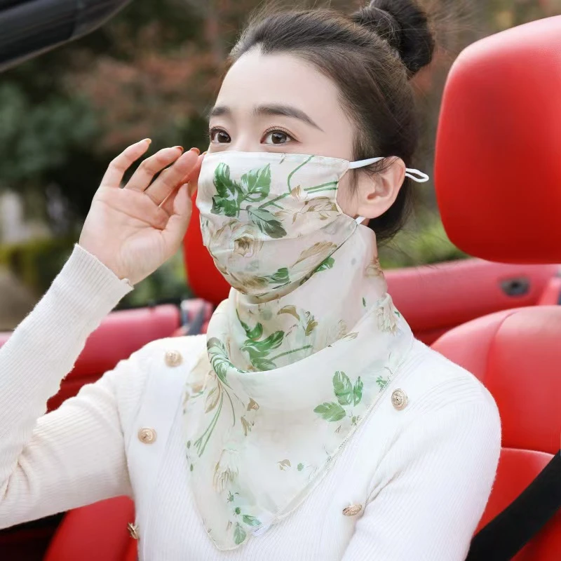 傻格格【优选】5510桑蚕丝防晒面纱真丝口罩护颈一体