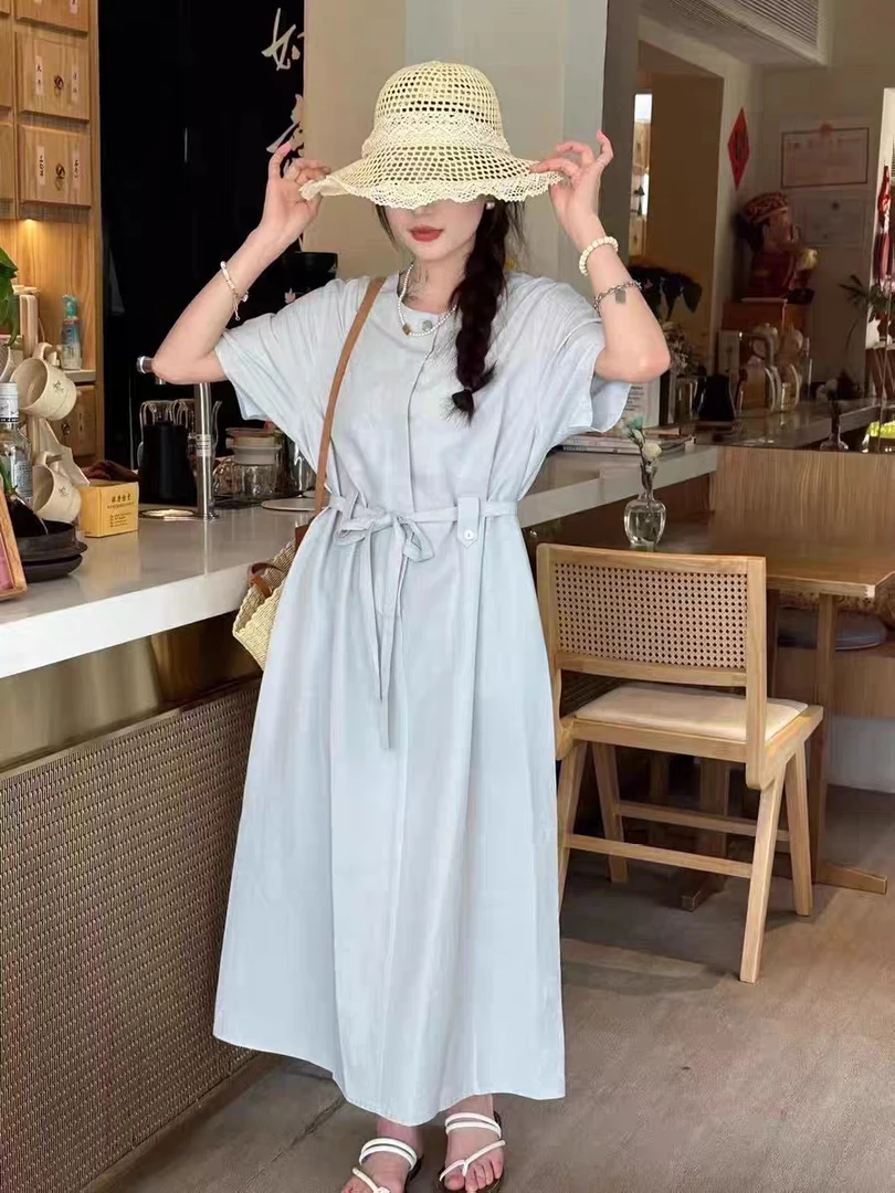 阿玉家&欧货甜美风系腰带圆领无袖连衣裙背心长裙女#6970