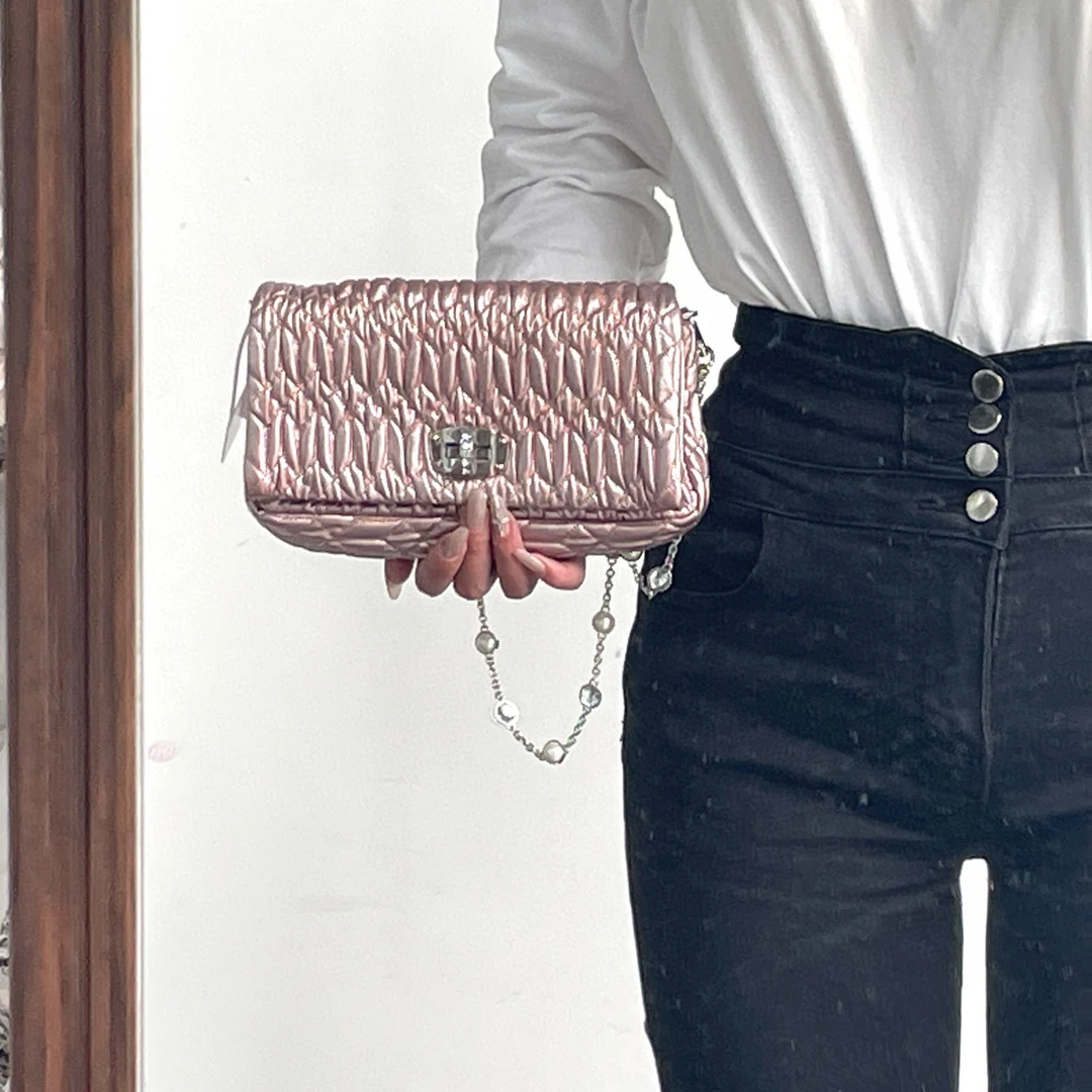 95新 MIU MIU/缪缪 miumiu人鱼粉珍珠链条手提包