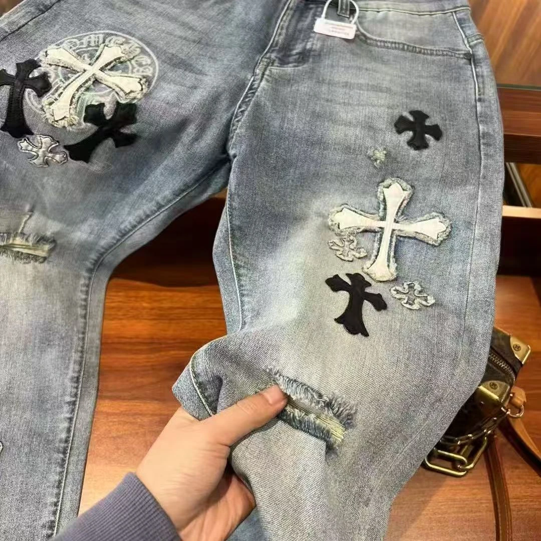 秋冬重磅水洗刺绣重工长裤男渐变牛仔裤休闲【91810】