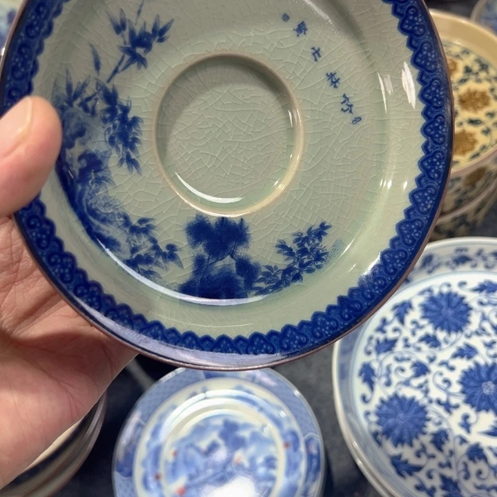 瓷片淘泥青花竹林七贤高足壶承w