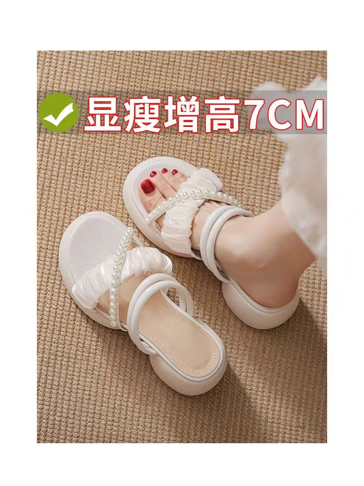 羊皮版~凉拖鞋厚底增高松糕底配裙子百搭两穿休闲粗跟凉鞋女夏季