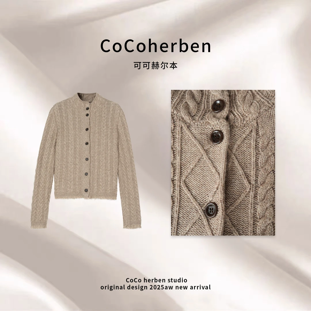 水洗立领开衫毛针织衫复古翻领加厚针织衫HBA216