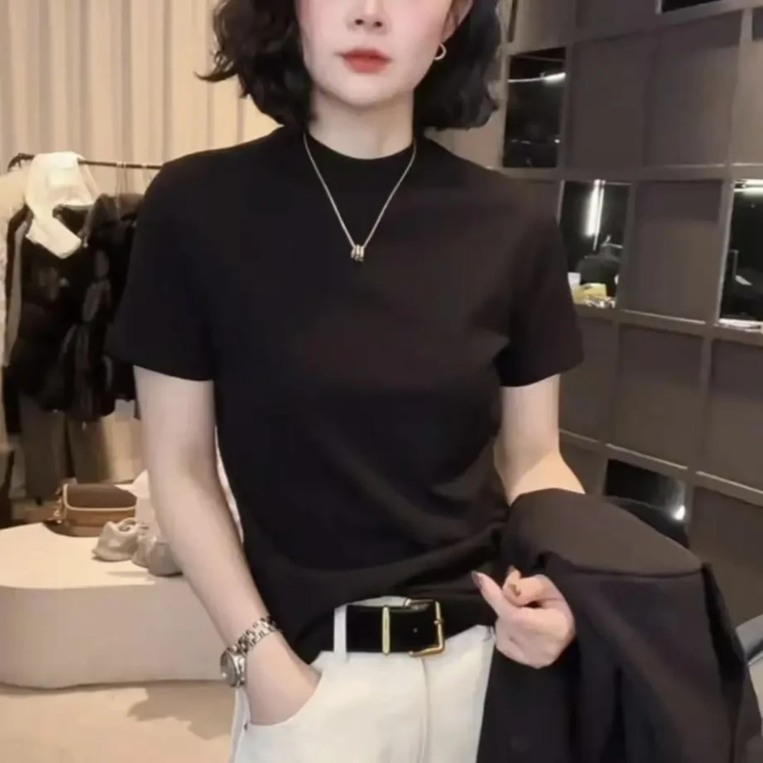 【视频同款】2025早春款圆领设计感时尚百搭短袖显瘦上衣款女T恤