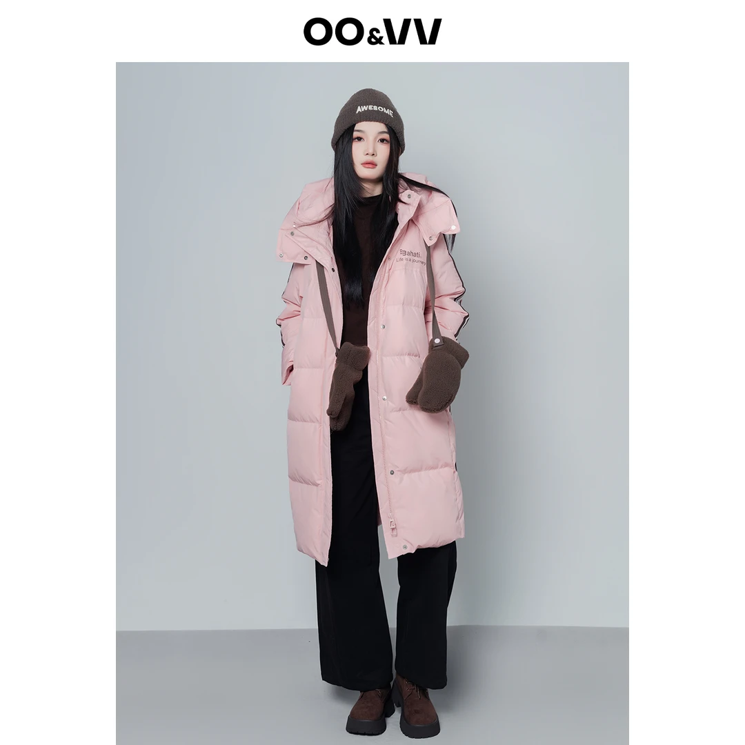 OO&VV舒适保暖连帽长款羽绒服女2025冬季新款百搭好看宽松外套