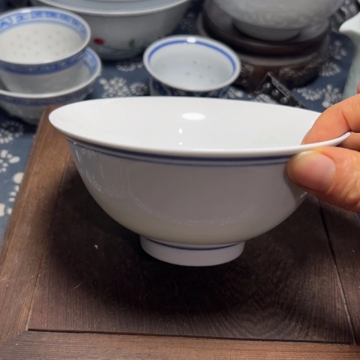 陶手绘5寸蓝边饭碗