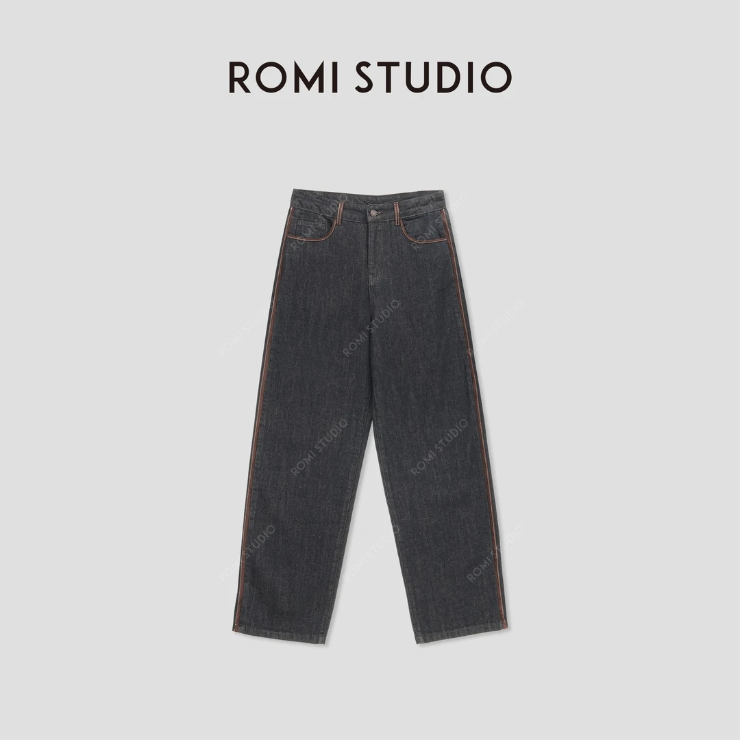 ROMI STUDIO“经典升级” 斜纹棉拼色包边撞色牛仔裤 23AWN737