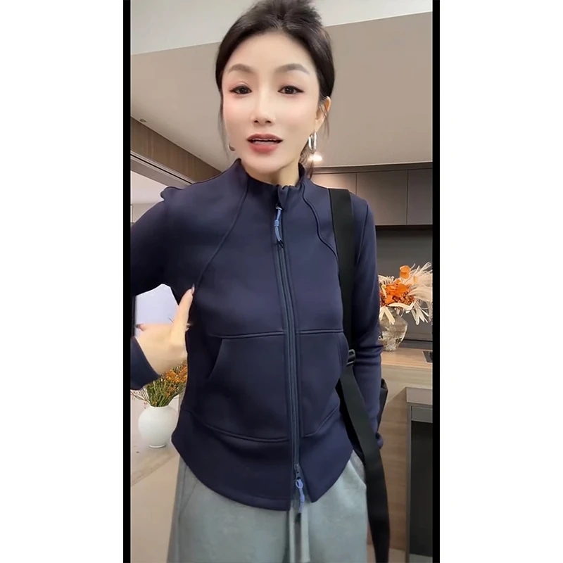 欧货秋冬新款时尚双面绒拉链薄款外套洋气休闲长袖上衣女显瘦运动