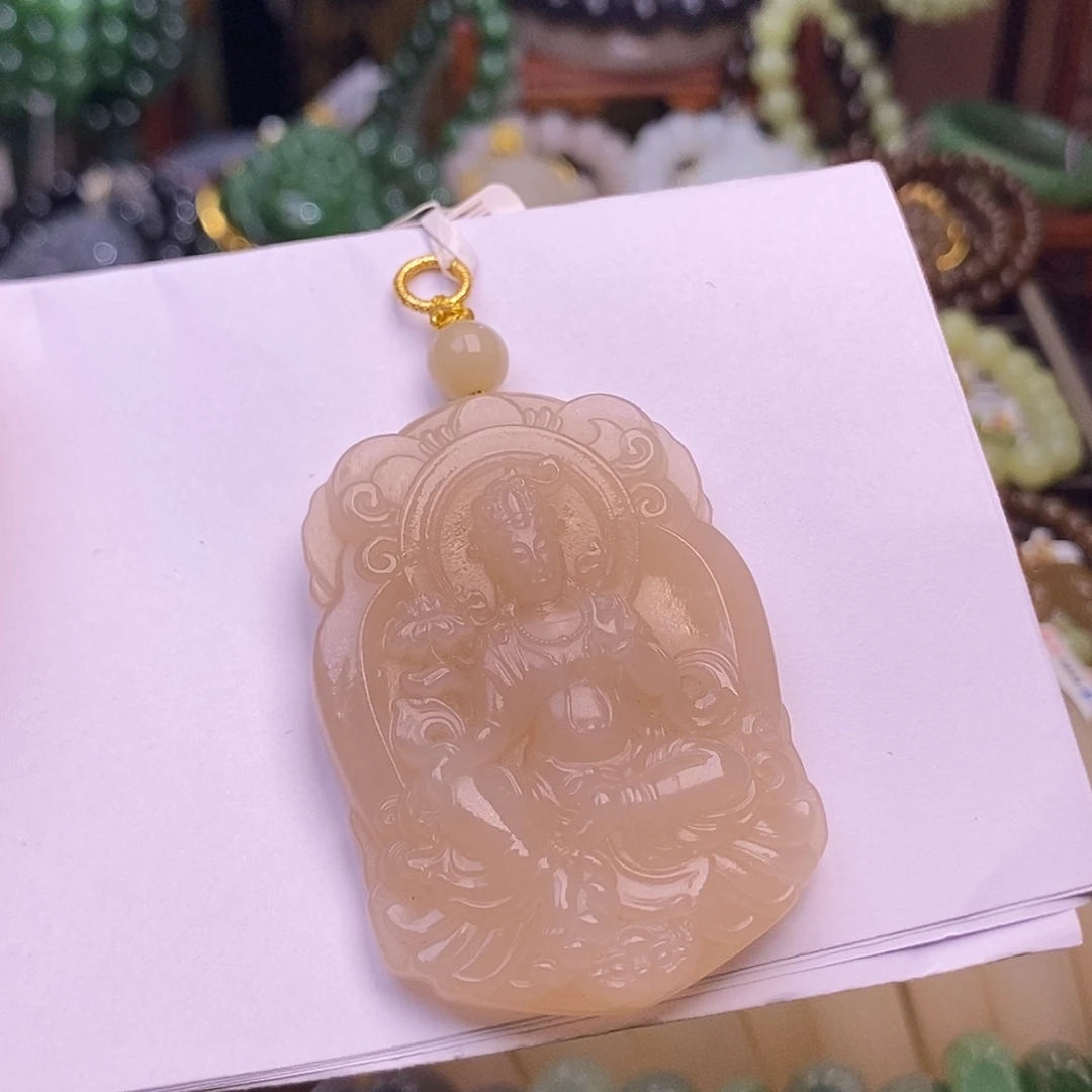 和田玉未镶嵌颈饰熟藕粉红粉度母观音孤品