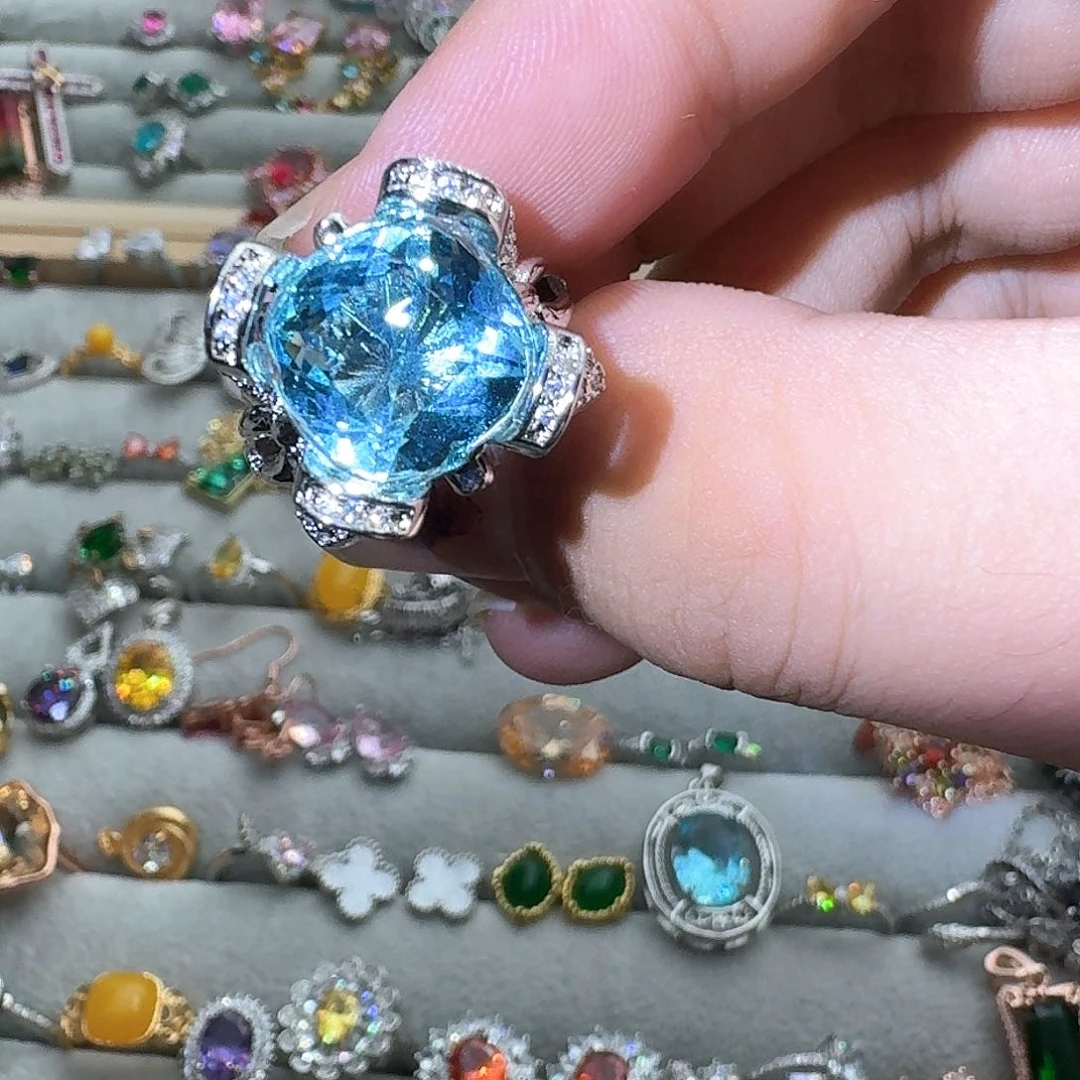 托帕石戒指银S925镶嵌