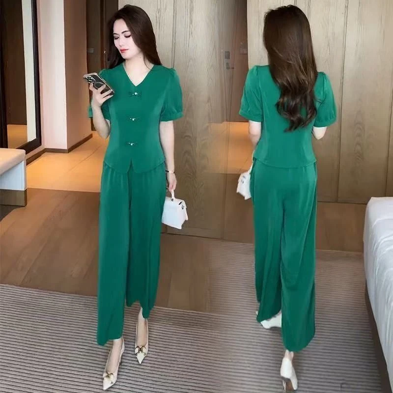 新中式气质休闲2025年夏季新款洋气显瘦盘扣运动服套装女最新款