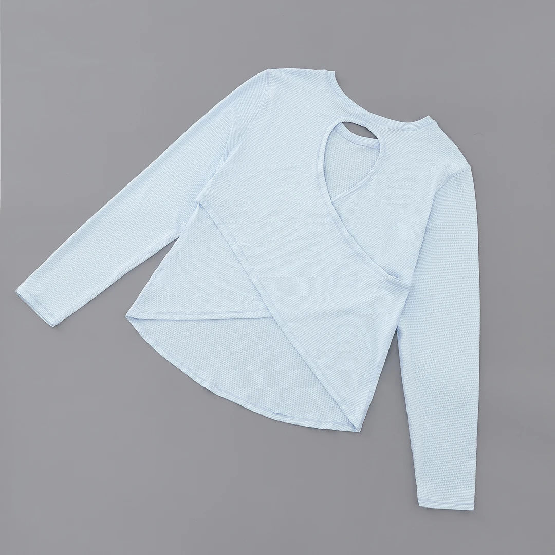 背后镂空瑜伽运动足球格长袖健身多巴胺速干透气跑步羽毛球上衣女