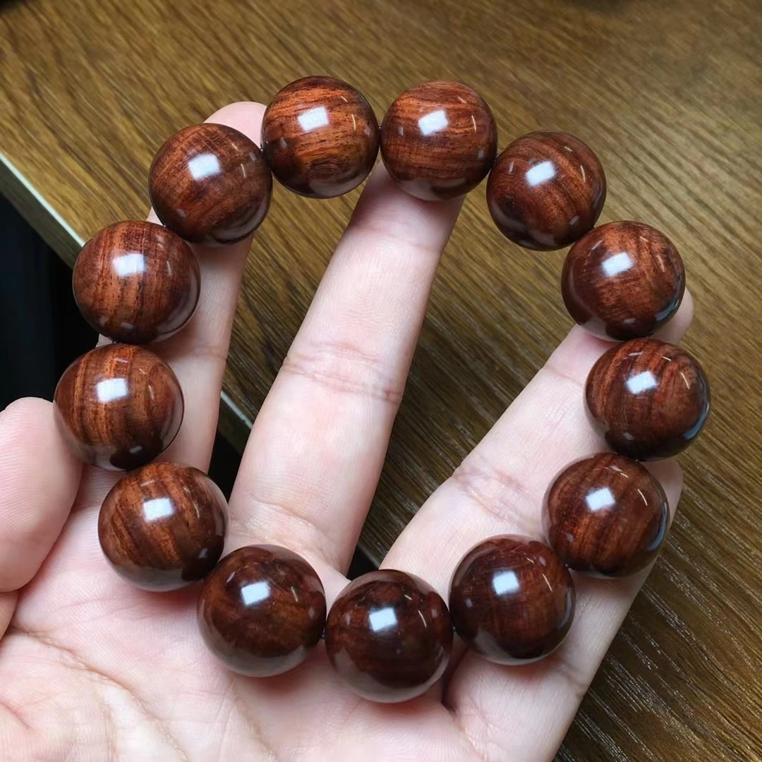 【特惠】 海南黄花梨油梨老料1.8顺纹手串颗颗荧光佛珠配饰