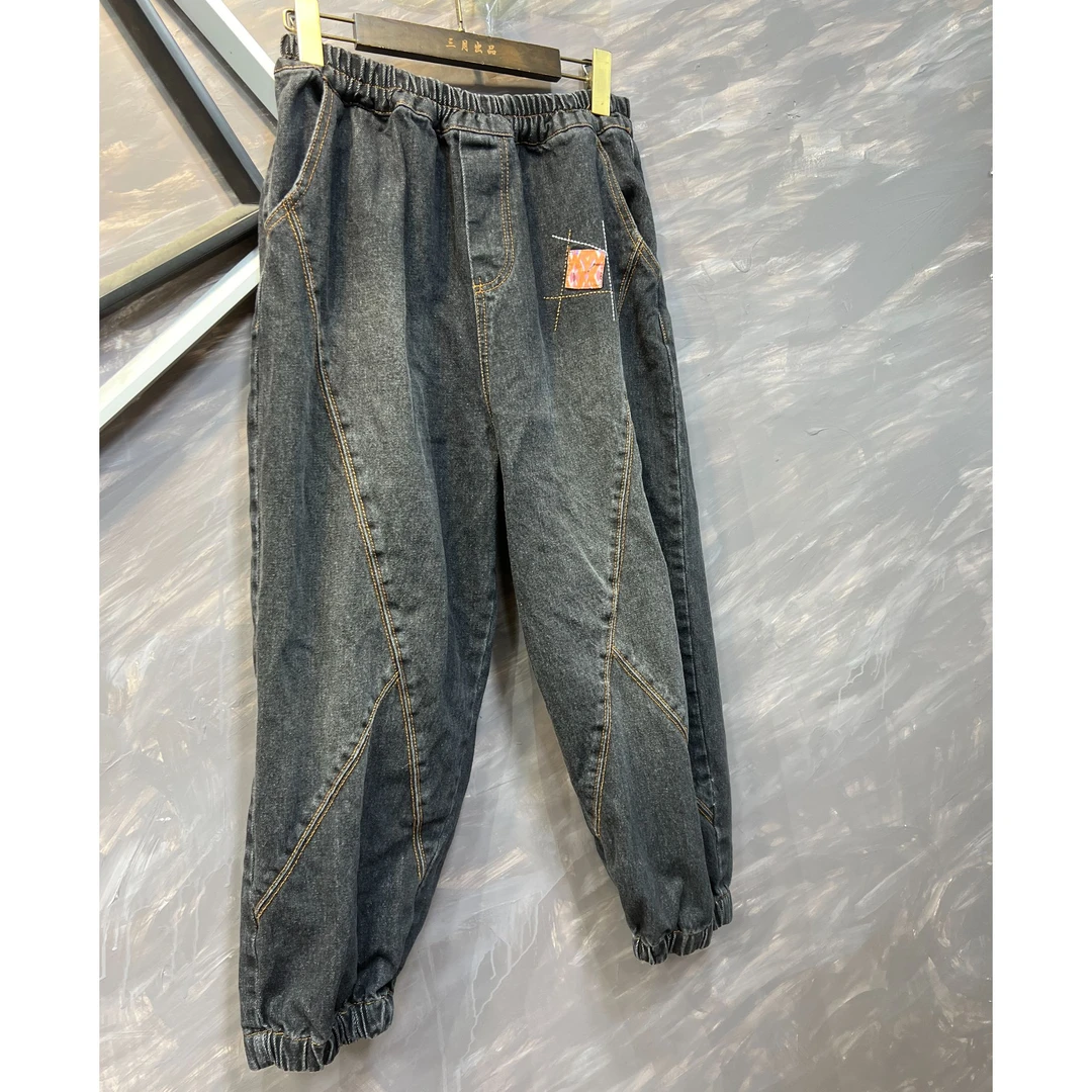 念北穿搭春夏秋宽松刺绣贴布牛仔老爹裤半裤K