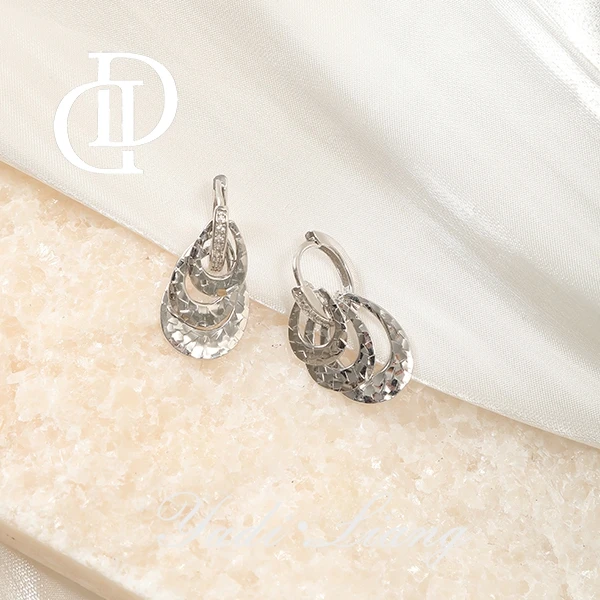 925银耳饰 梁雅帝新品【舞动精灵】三圈叠片气质百搭纯银耳饰