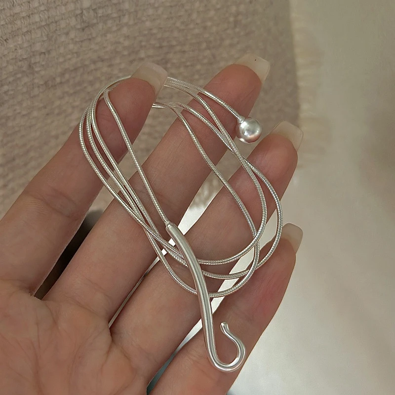 坠链均925银 小众设计感复古弯钩简约圆珠项链韩式风钩子毛衣链女