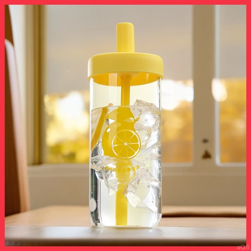 冰美式杯子ins玻璃咖啡杯带吸管家用水杯字母饮料牛奶冷饮杯 水杯