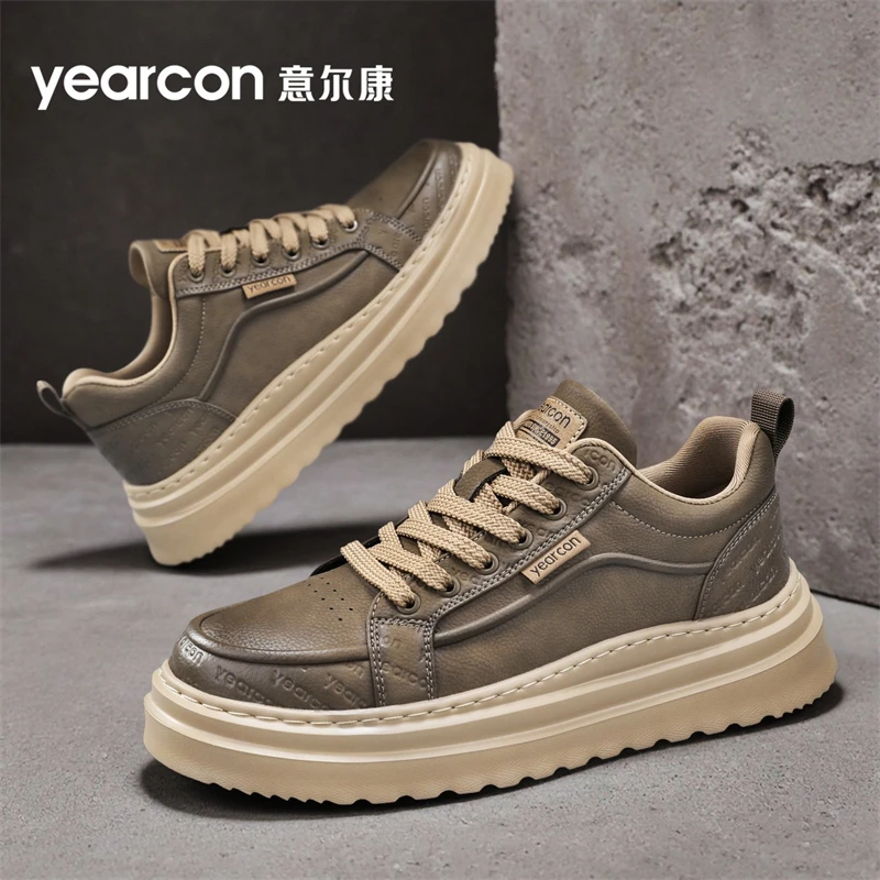 YEARCON/意尔康工装风板鞋新款增高厚底中帮鞋复古休闲百搭皮鞋