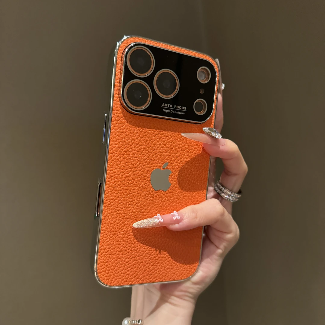 电镀荔枝皮纹适用苹果17promax手机壳iPhone16镜头膜15全包14个性