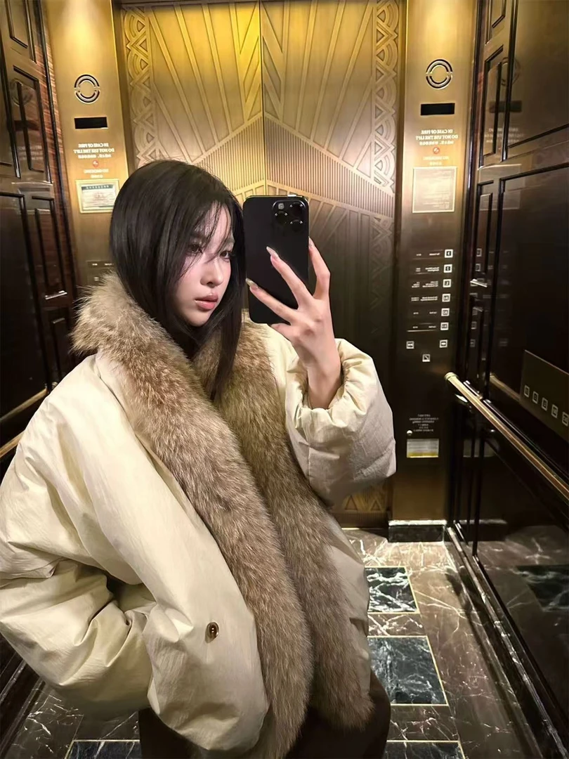 【原野parka】冬季新款高级感可拆卸毛领外套女宽松气质派克服棉服