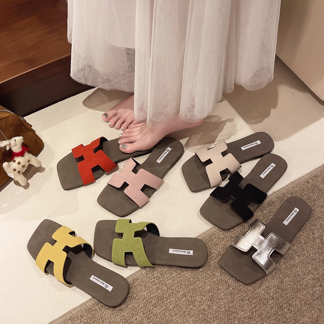 【轻奢】仙女风一字拖小香风珍珠拖鞋女2025新款网红外穿平底凉拖鞋