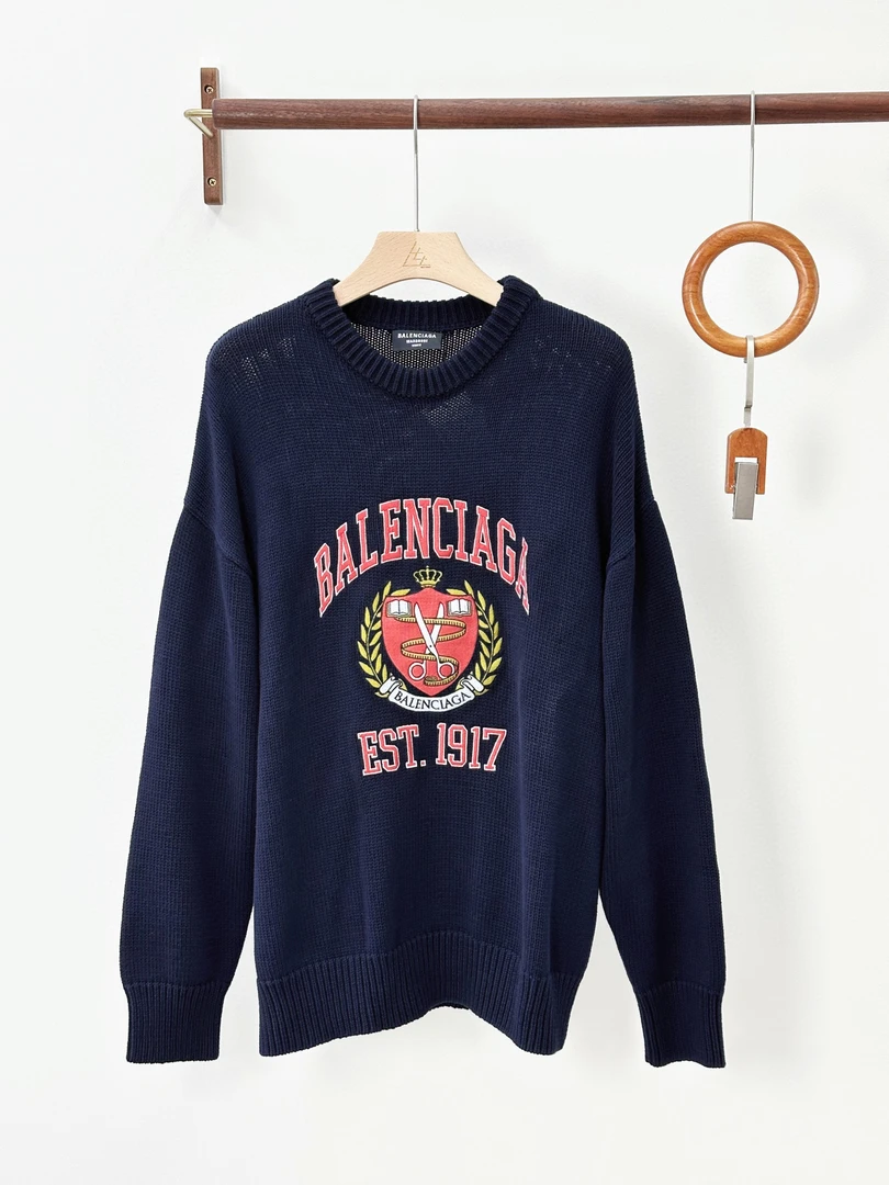 未使用 Balenciaga/巴黎世家 巴黎世家 男士黑学院风剪刀毛衣