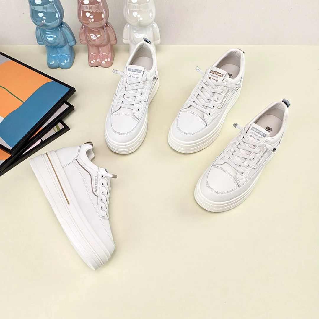 2025春季新款真皮松糕底免系带休闲板鞋女韩版懒人显瘦时尚小白鞋