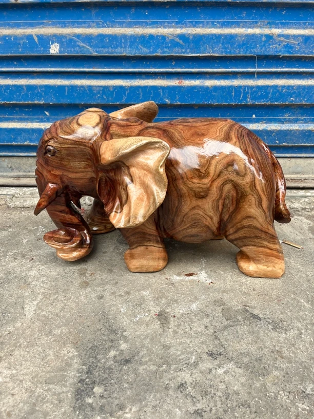 香樟木大象摆件吉祥如意木雕动物工艺品家居饰品礼品长47宽31高28