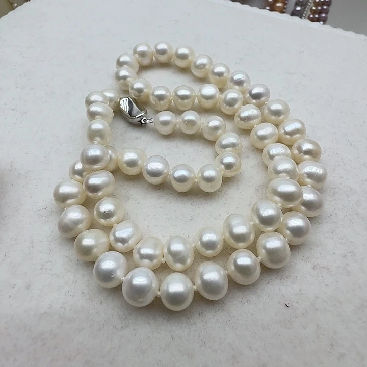 淡水珍珠银S925镶嵌颈饰8-9近正圆微微瑕50厘米