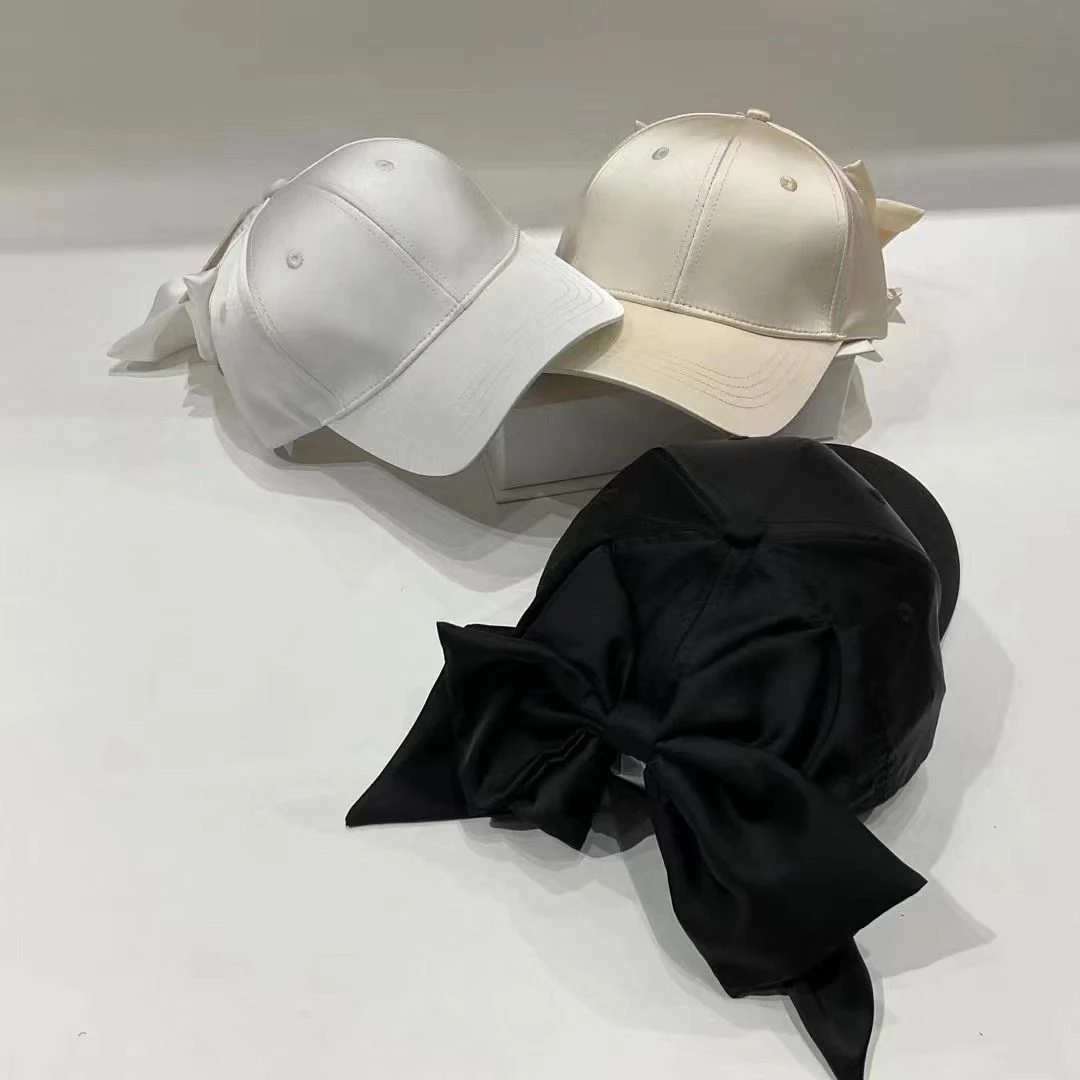 帽子硬顶女春夏季绸缎大蝴蝶鸭舌帽韩版潮气质优雅时尚棒球帽休闲