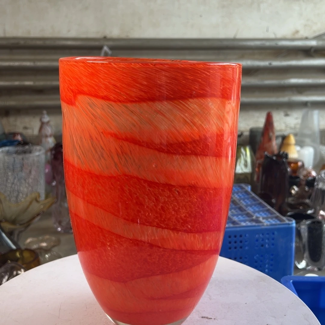 橘红高度35琉璃花器摆件微瑕