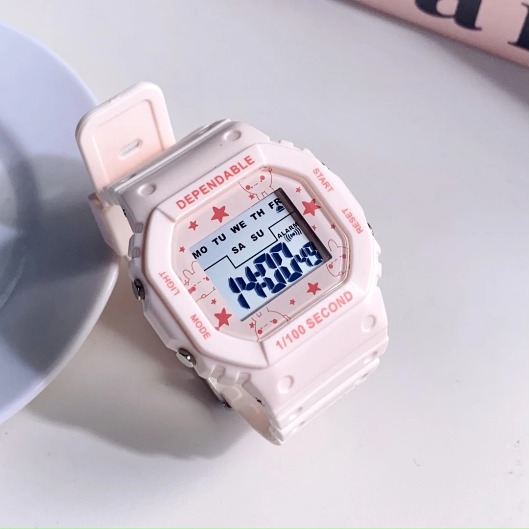2025年ins电子手表女学生小方块防水夜光兔子初高中少女可爱腕表