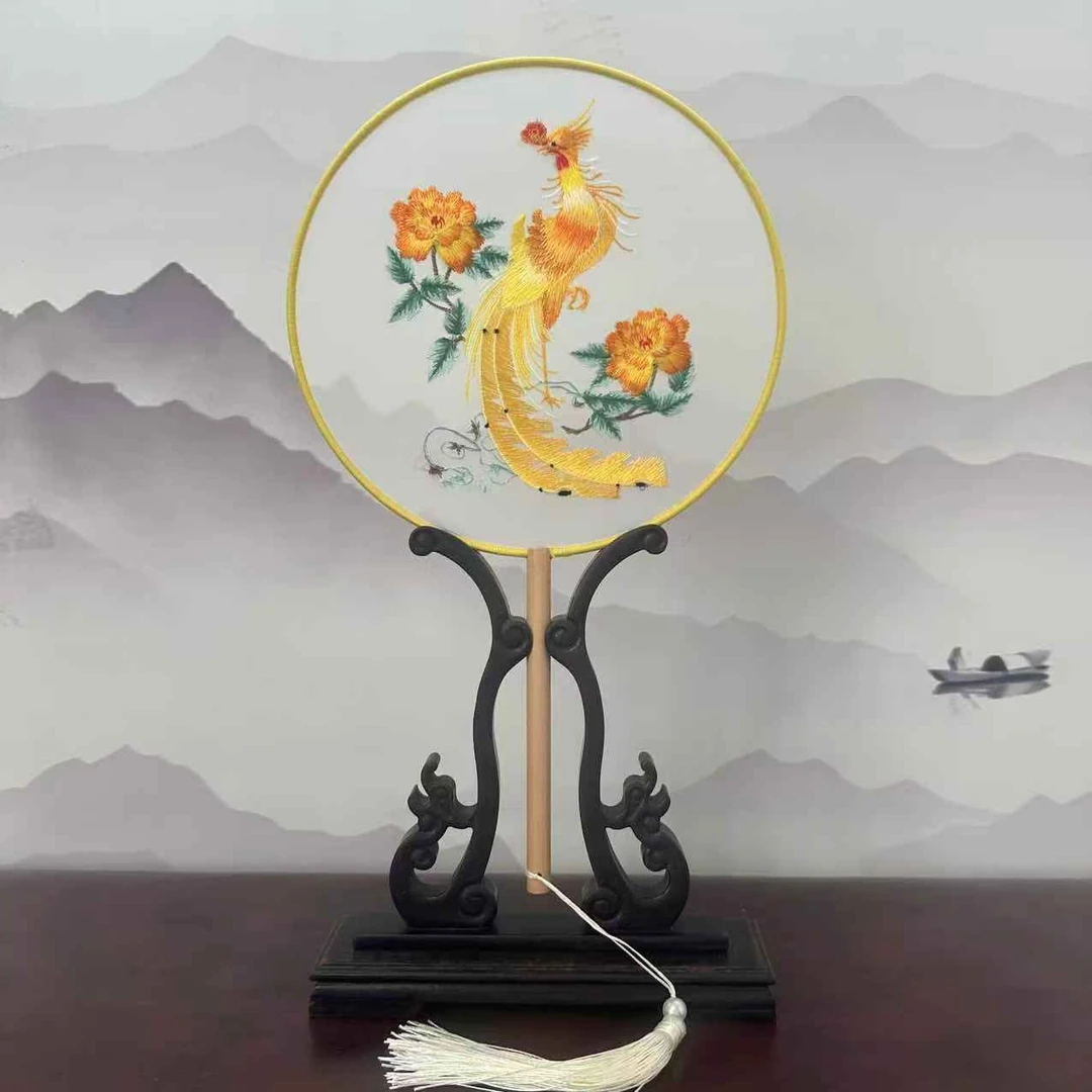 169金牡丹凤凰团扇苏绣