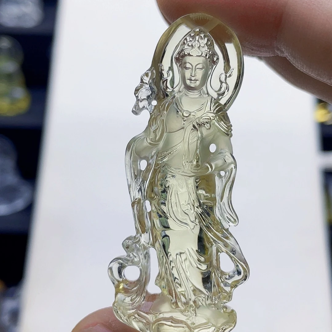 君***颈饰未镶嵌水晶黄水晶大师精雕观音吊坠